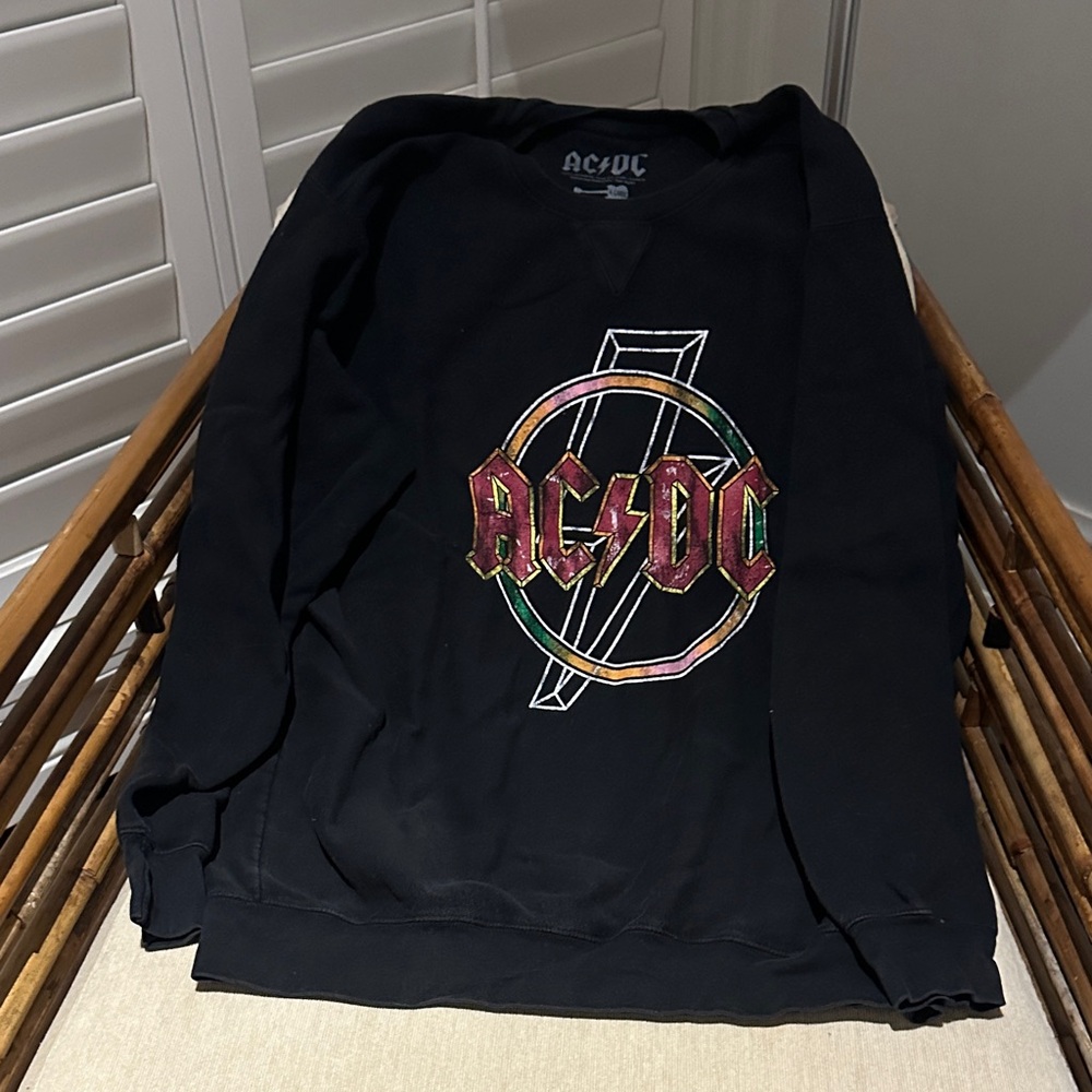 AC/DC Black Crewneck Sweater with Multicolor Logo